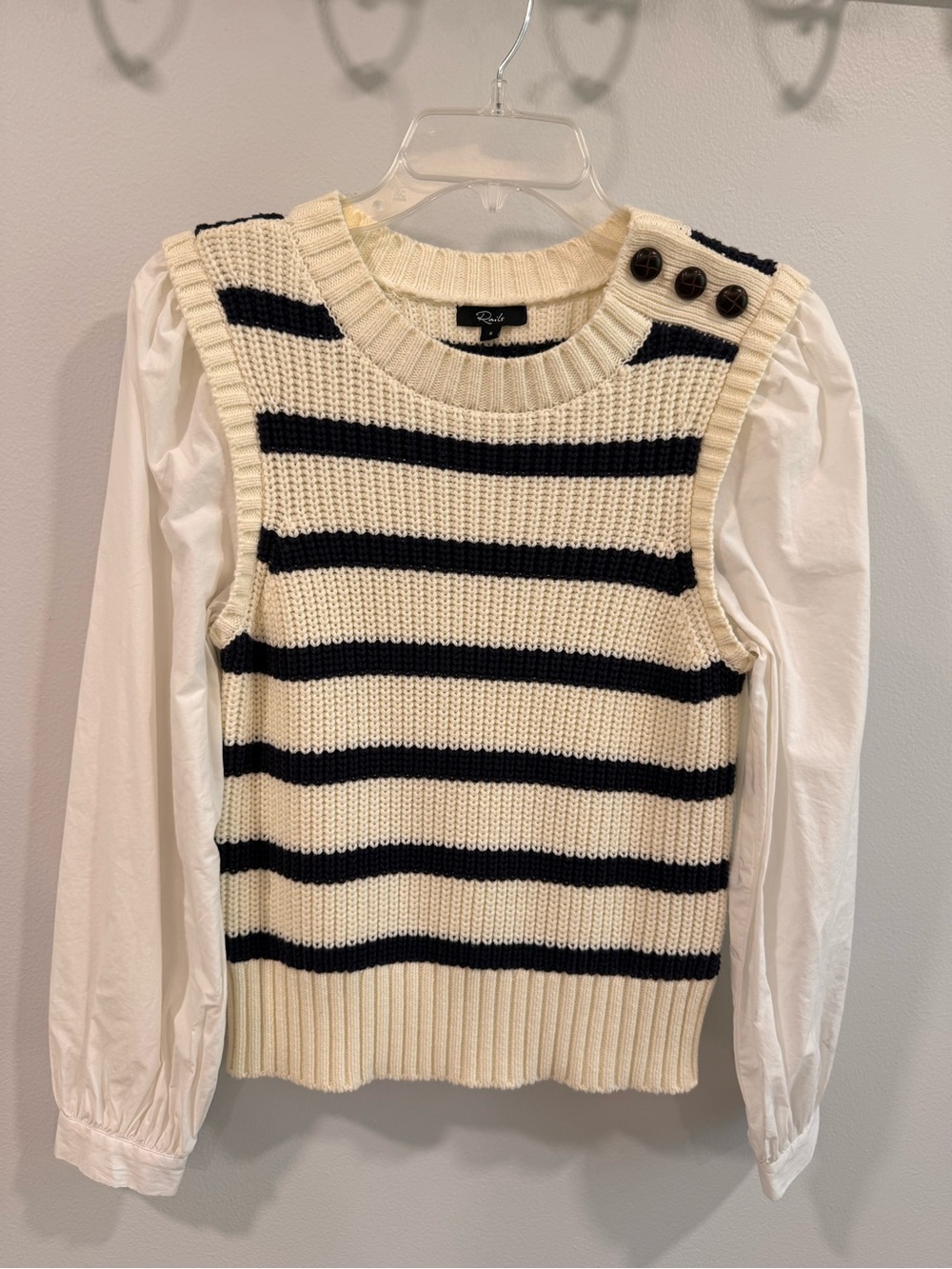 Rails Cream & Black Striped Knit Vest and blouse with Shoulder Buttons